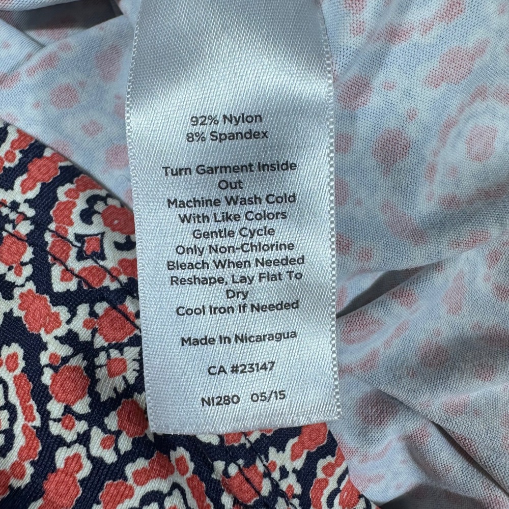 Talbots Tunic Top Women 1X Coral Navy Geometric Medallion 3/4 Sleeve Stretch - Picture 9 of 9